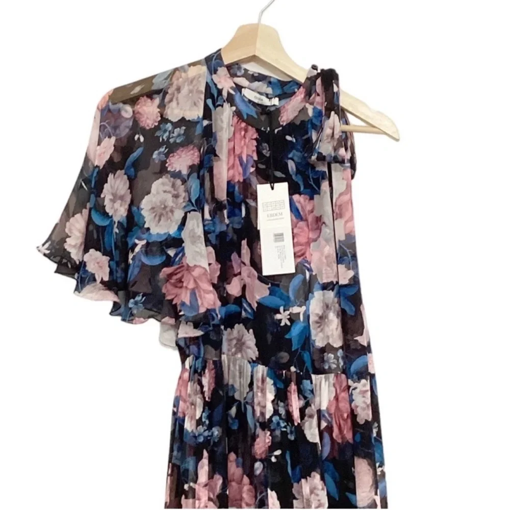 NWT ERDEM Natalina One-sleeve Silk-voile Floral Gown in Pink Dust Bouquet Sz 6 - Picture 10 of 17